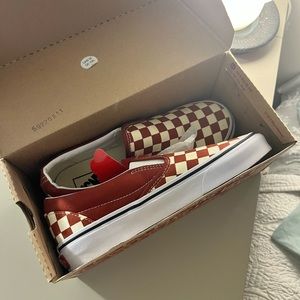 New with tags | checkerboard slip on vans | picante and true white
